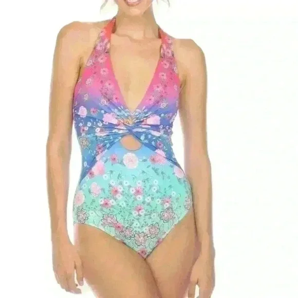 NWT Johnny Was Rainbow Color Blast Twist Keyhole
One Pc Swimsuit Sz M - Picture 1 of 12